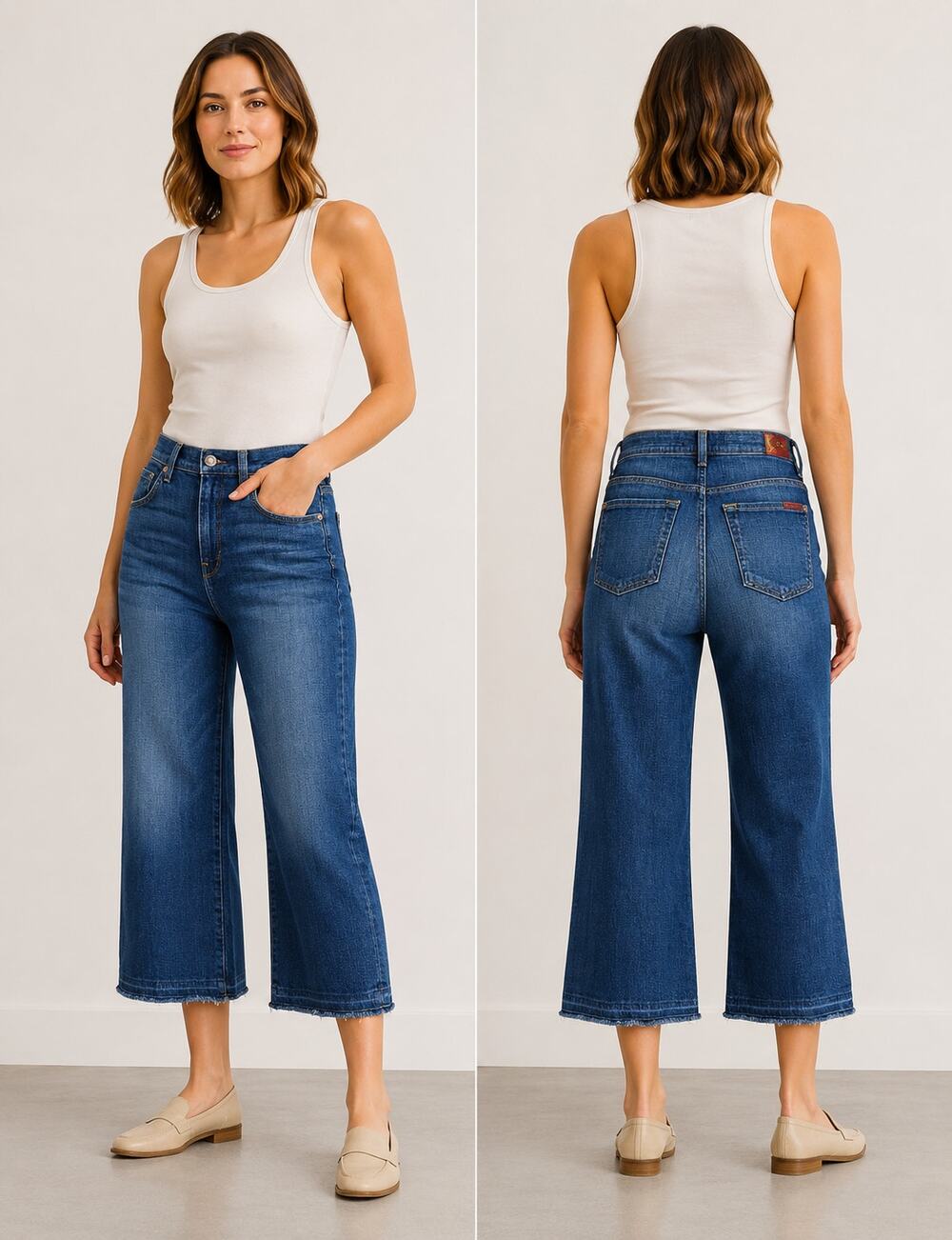 7 for All Mankind Wide Leg Crop Capri Jeans 24 Raw Hem 22" inseam